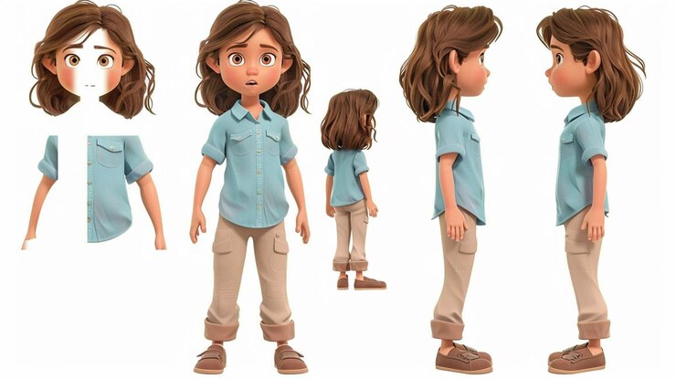 Foto chica linda al estilo de los dibujos animados en 3d