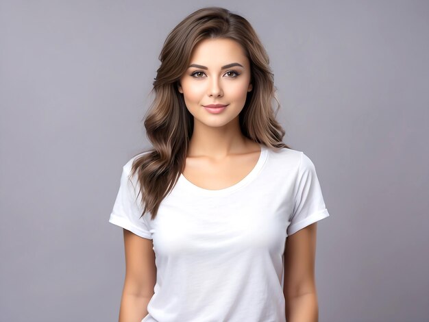 Una chica linda con una camiseta blanca simple generada por Ai