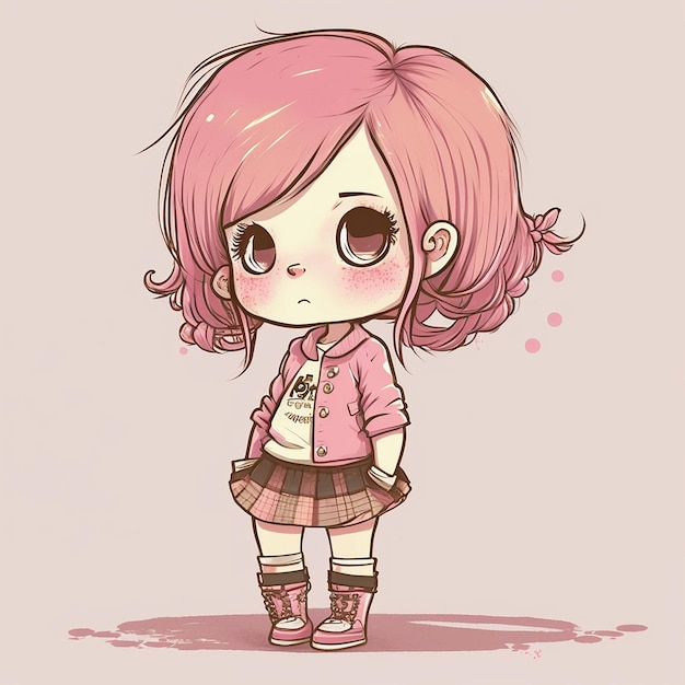 Chica linda Chibi pelo rosa animado Ai genera arte