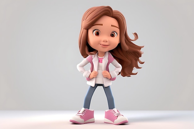 Chica linda de dibujos animados en 3D