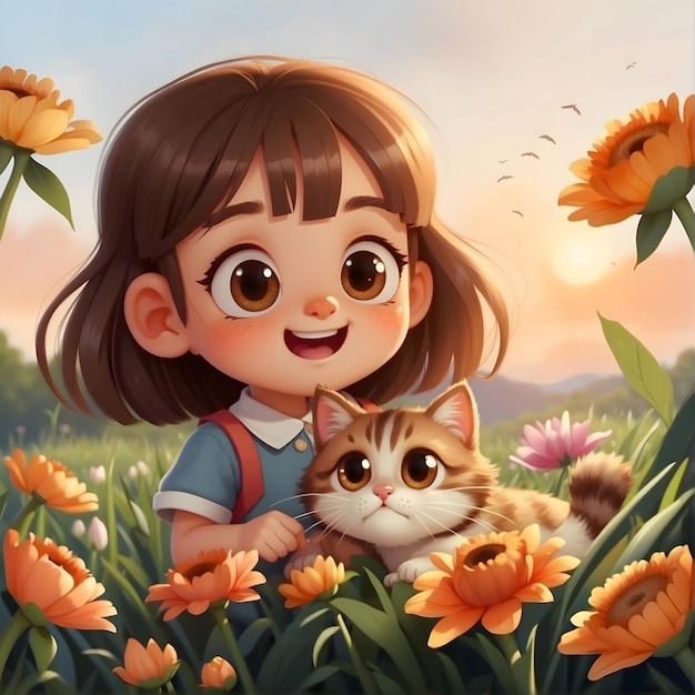 Chica linda y el gato