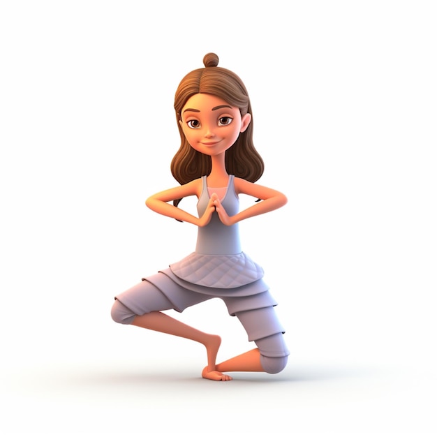 chica linda haciendo yoga en posición de loto en estilo de dibujos animados 3D aislado en fondo blanco