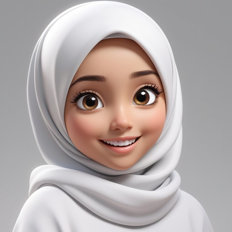 Chica linda moeslim hijab 3d ilustración personaje de dibujos animados aislado fondo blanco