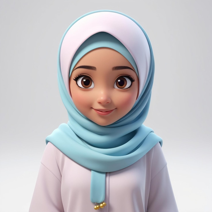 Chica linda moeslim hijab 3d ilustración personaje de dibujos animados aislado fondo blanco