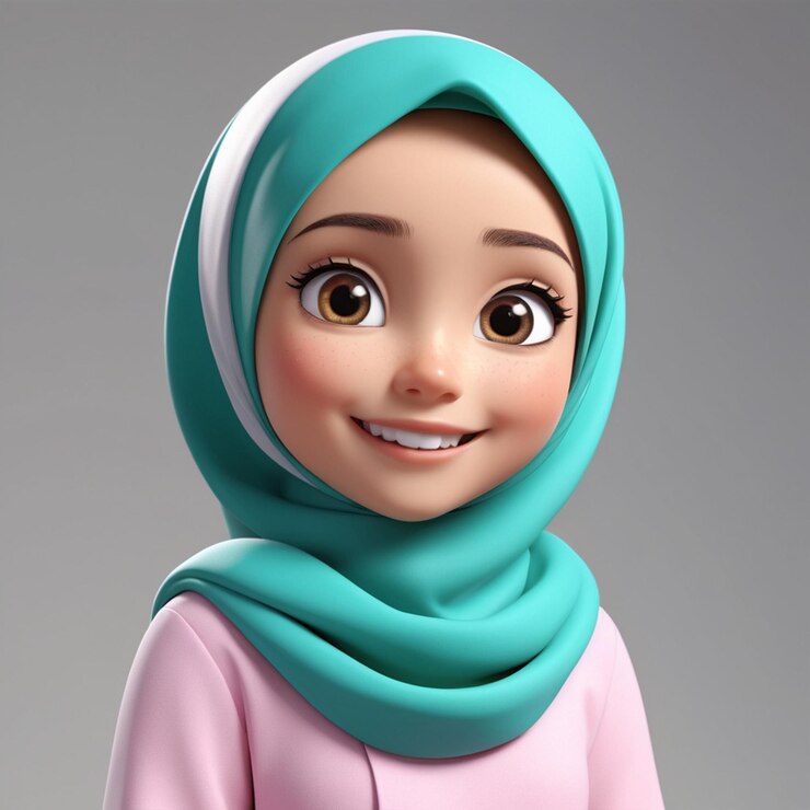 Chica linda moeslim hijab 3d ilustración personaje de dibujos animados aislado fondo blanco