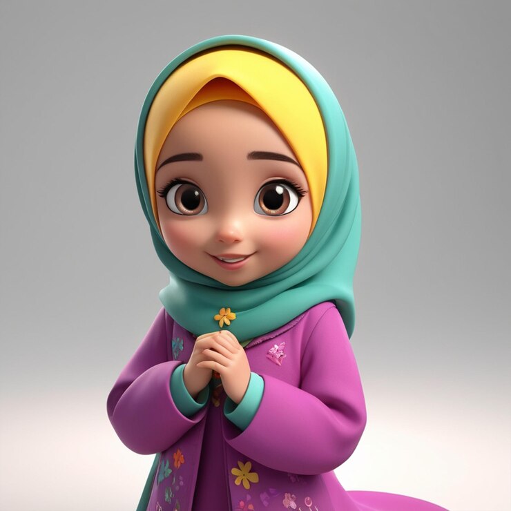 Chica linda moeslim hijab 3d ilustración personaje de dibujos animados aislado fondo blanco