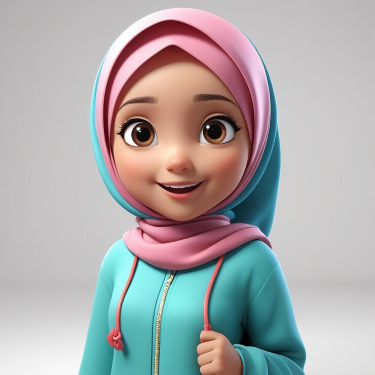 Chica linda moeslim hijab 3d ilustración personaje de dibujos animados aislado fondo blanco