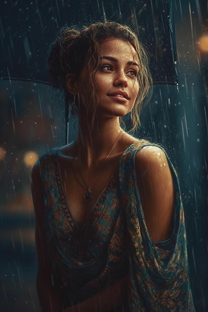 una chica bajo la lluvia