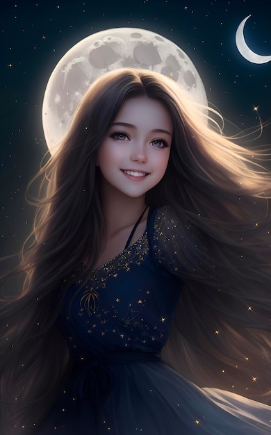 Chica con luna y estrellas