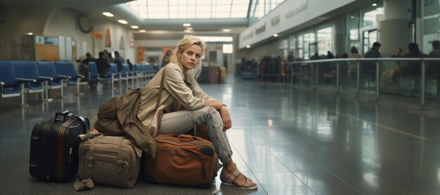 Foto chica con una maleta esperando en el aeropuerto ai generativa