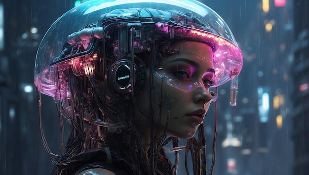 Chica medusa digital al estilo cyberpunk