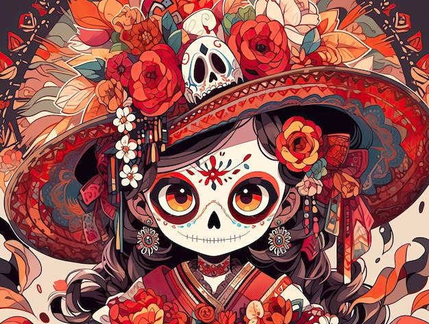 La chica mexicana dia de los muertos manga de estilo Chibi