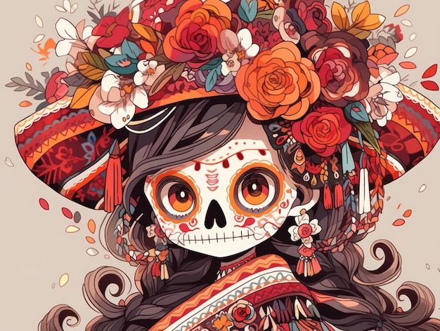 La chica mexicana dia de los muertos manga de estilo Chibi