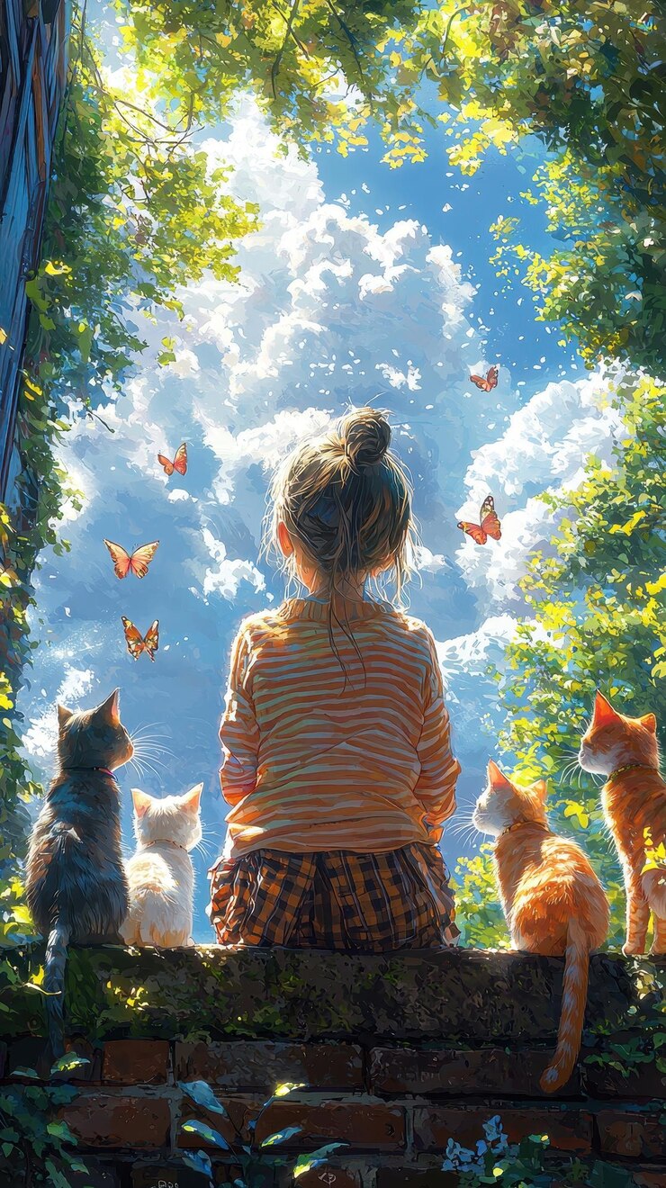 una chica mirando a las mariposas en una pintura de una niña mirando a los mariposas
