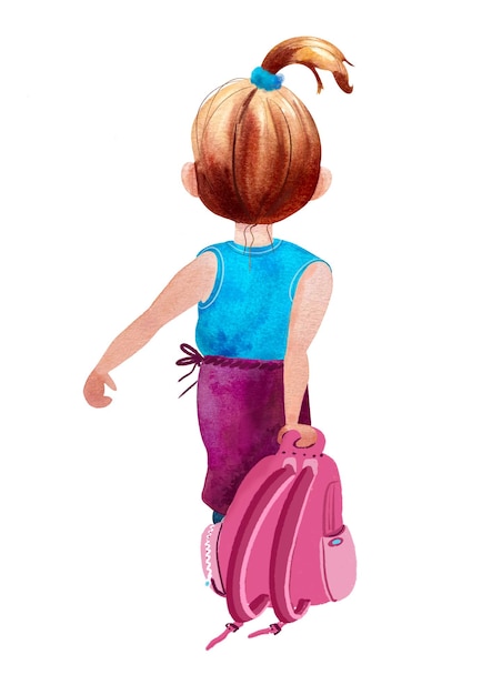 Chica con mochila escolar ilustración aislada