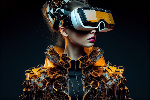 Chica de moda en gafas VR AI generativa