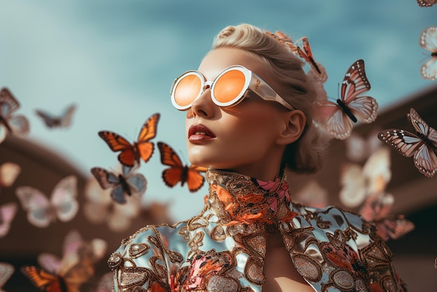 La chica de la moda con las mariposas