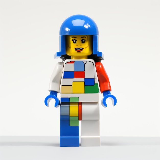 Foto la chica modernista de lego con el casco colorido ava