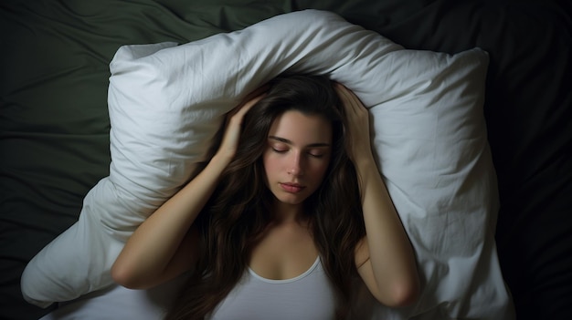 Chica morena dormida en la cama