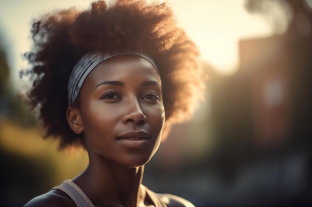 Chica mujer americano entrenamiento atleta parque africano correr deporte verano ejercicio fitness IA generativa