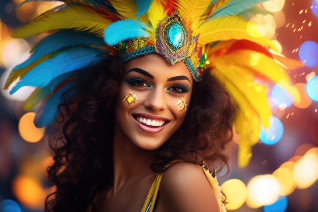 Foto una chica muy hermosa mira a la cámara vestida para el carnaval de río de janeiro brasil