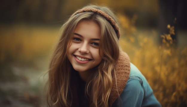 Chica muy sonriente relajante al aire libre