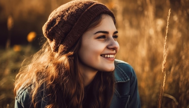 Chica muy sonriente relajante al aire libre