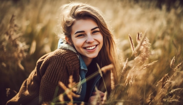 Chica muy sonriente relajante al aire libre