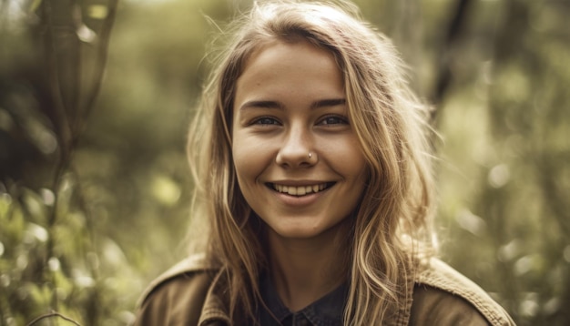 Chica muy sonriente relajante al aire libre