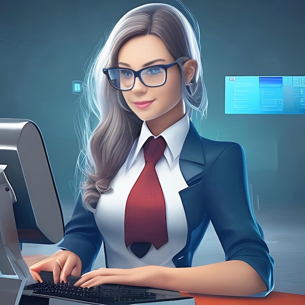 Foto chica de negocios de computadoras