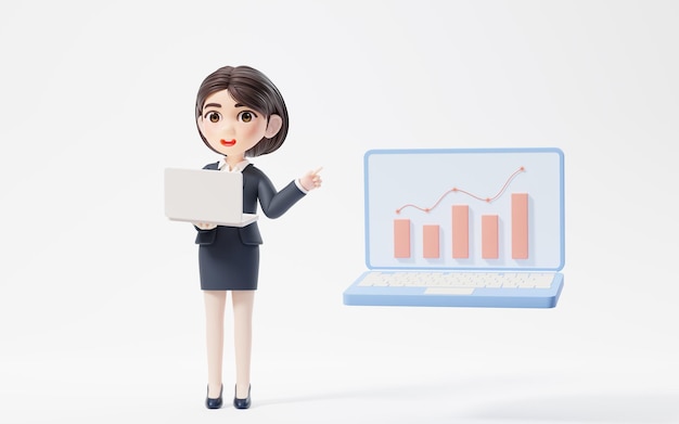 Chica de negocios con concepto de inversión y finanzas renderizado 3d