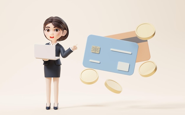 Chica de negocios con concepto de inversión y finanzas renderizado 3d