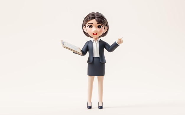 Chica de negocios con la representación 3d del archivo de papel