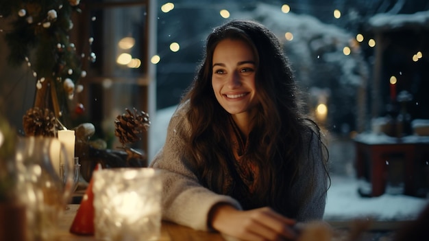 La chica de la noche descansa en un café para tomar un cóctel. Foto de alta calidad.