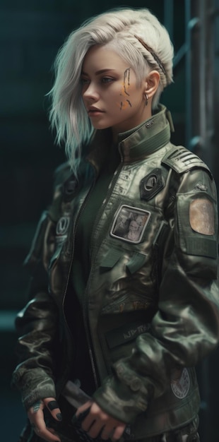 La chica con el nombre tom clancy en su chaqueta