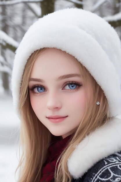 Una chica con ojos azules en invierno