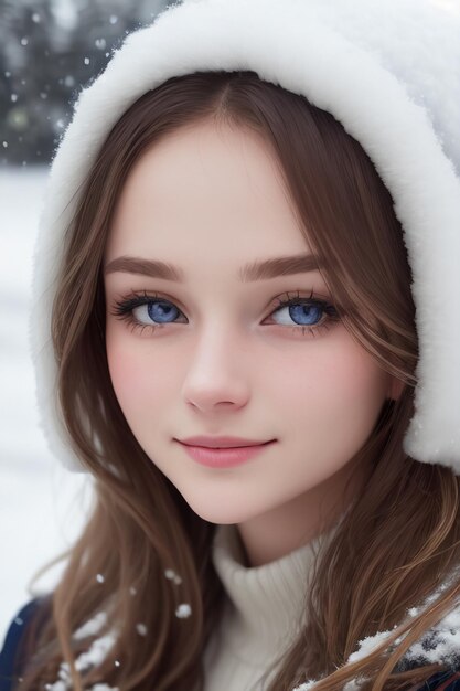 Una chica con ojos azules en la nieve