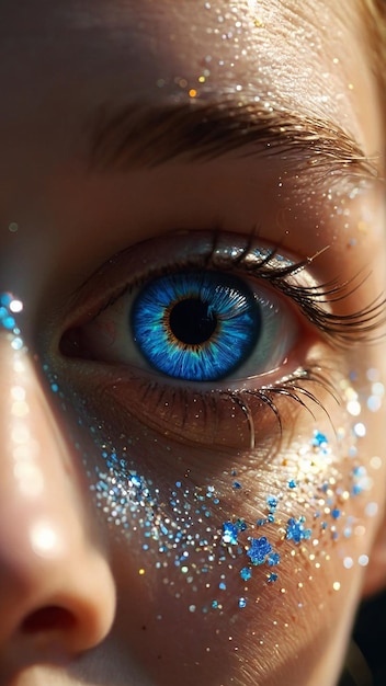 Foto una chica con ojos azules y un ojo azul que dice azul