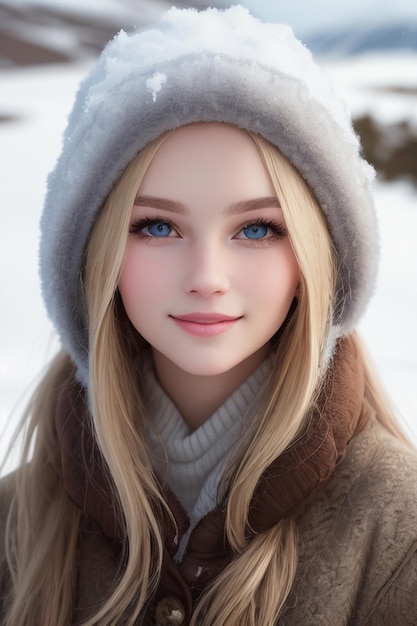 Una chica con ojos azules en un sombrero