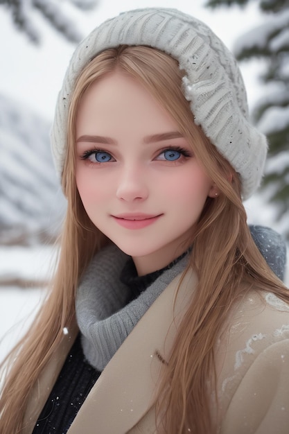 Una chica con ojos azules y un sombrero