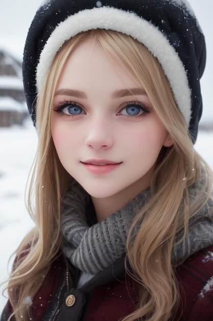 Una chica con ojos azules en un sombrero