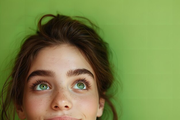 Foto una chica con ojos verdes y un fondo verde