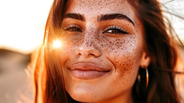 una chica con pecas en la cara y pecas en el rostro