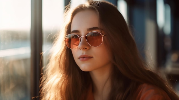 Una chica pelirroja y con gafas de sol se encuentra en una zona iluminada por el sol.