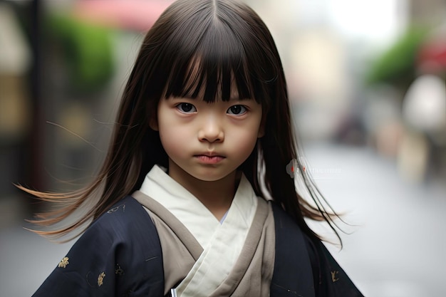 una chica con el pelo largo y un kimono