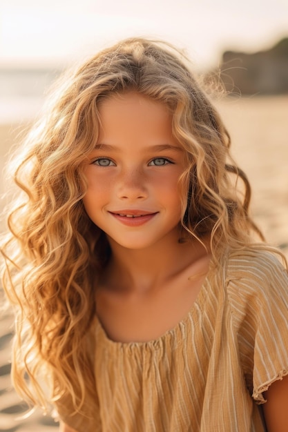 una chica con el pelo largo y rubio y los ojos azules