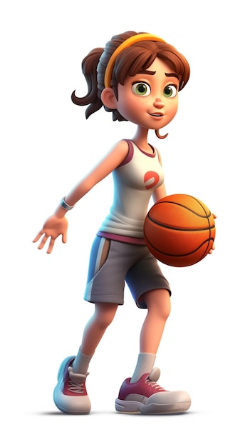 Foto una chica de personaje 3d sosteniendo un ai generativo de baloncesto