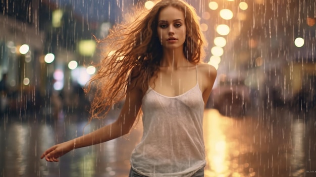 chica de pie en la lluvia chica con paraguas en la lluvias