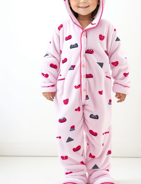 Foto una chica con un pijama rosa con la palabra cereza en él.