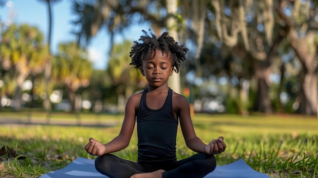 una chica en una postura de yoga con las manos en el aire